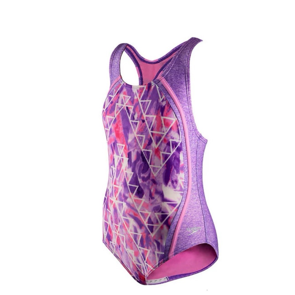 Speedo Girls Swimsuit Printed Sport Splice in Sweet Taro Colour